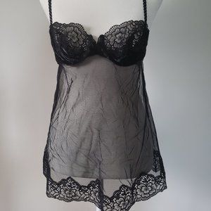 Victoria's Secret Very Sexy Black Mesh & Lace Babydoll Nightie